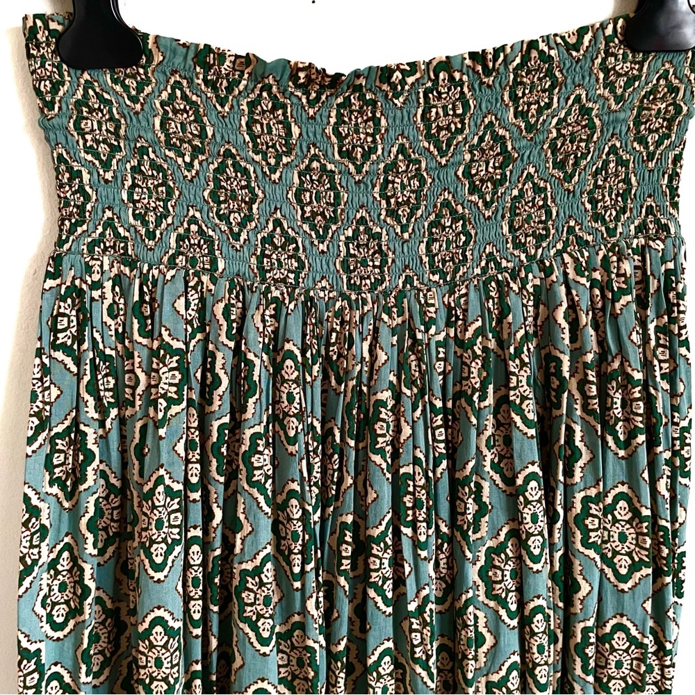 Zara Boho Drawstring Smock Waist Medallion Printed Maxi Skirt In Green S NWT - Picture 12 of 15